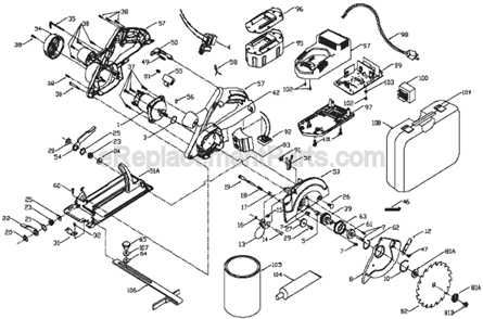 Page A Diagram and Parts List for 9845 Type 2 Porter Cable Circular Saw